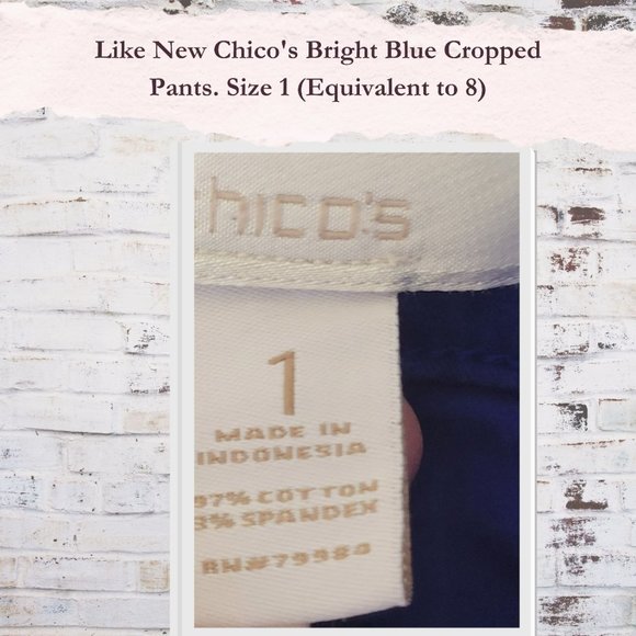 Final Price Drop EUC Chico's Bright Blue Cropped Pants. Size 1 (Equivalent to 8) - Picture 6 of 7